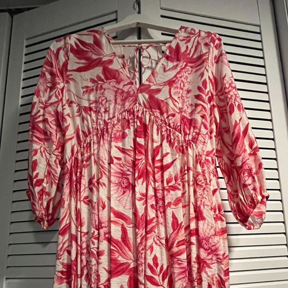 H&M Floral Dress Pink White Balloon Sleeves Babydoll Medium